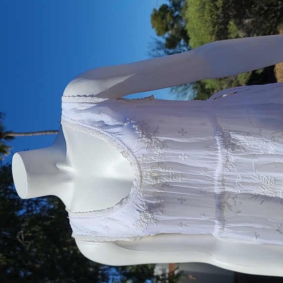 JOHNNY WAS ANTHRO White Eyelet Lace Dress S Small Embroidered Tiered Boho Sheer - Picture 9 of 16